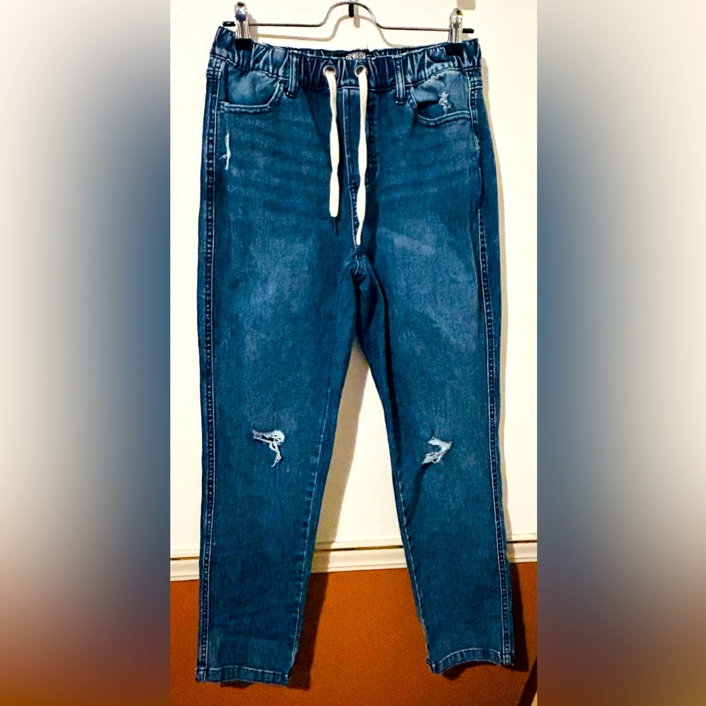 BAGGY DRAWSTRING DISTRESSED DENIM BY REWASH LOS ANGELES! VINTAGE DENIM JEANS